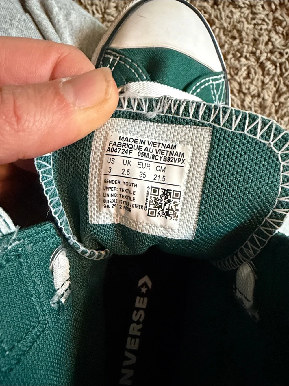 Converse Green High Top Sneakers with White Laces - Picture 2 of 6